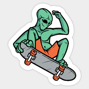 Skater Martian Alien // Funny Skateboarding Alien Sticker